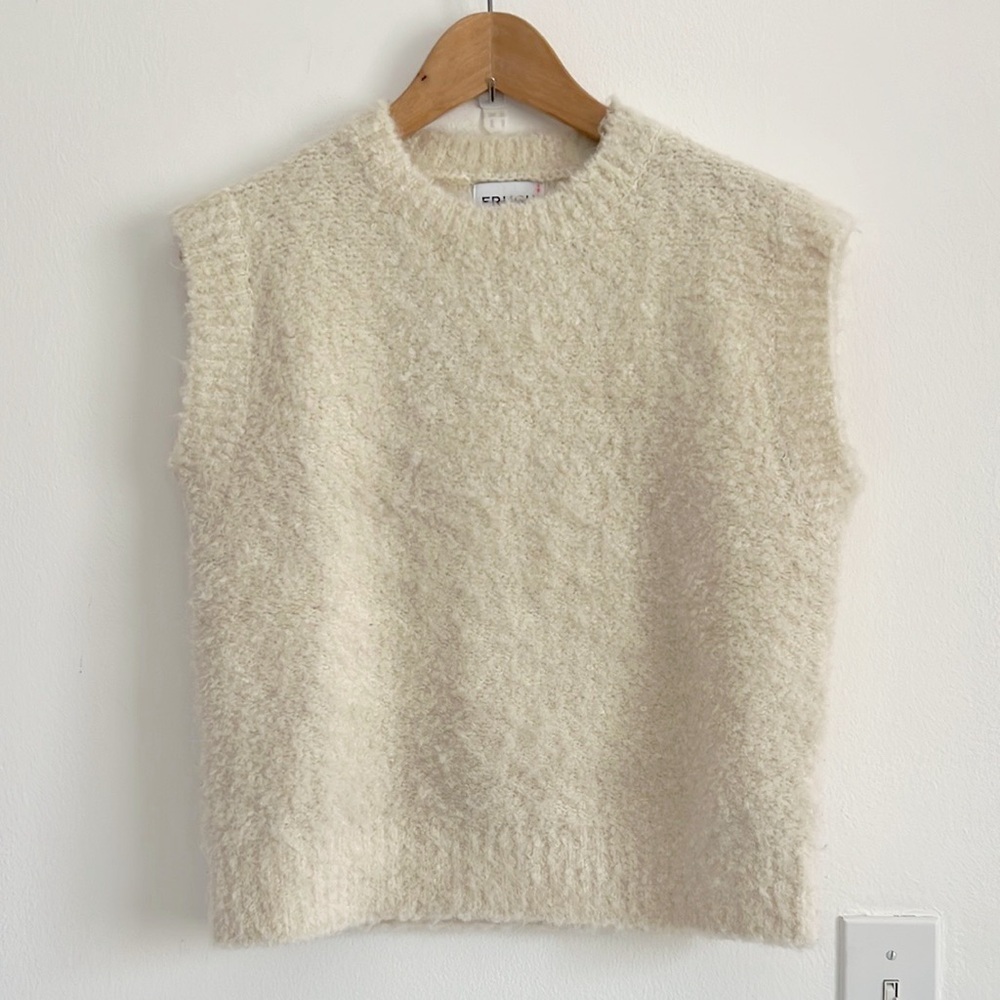 FRNCH Paris Crew-Neck Bouclé Sweater Vest Cream Ivory NWOT - Picture 6 of 16